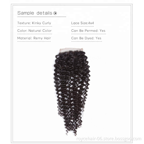 Royce Remy Hair Kinky curly Human Hair Closure 4x4 Pre Plucked With Baby Hair Bleached